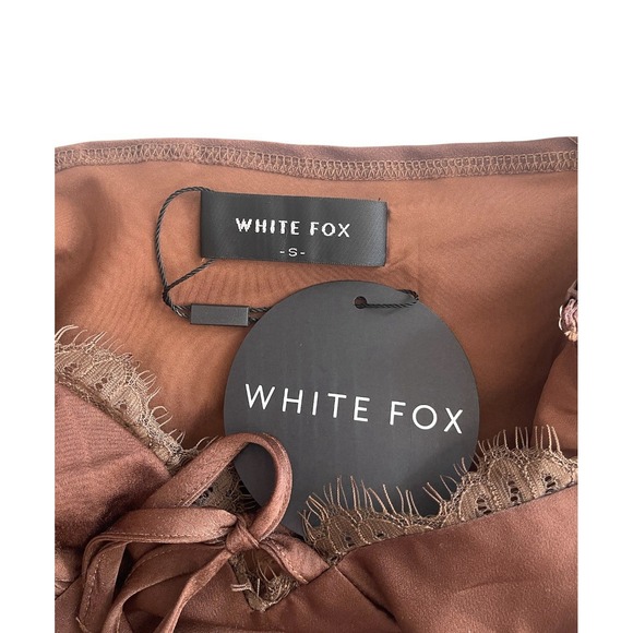 NWT White Fox See You In My Mind Mini Satin Dress Chocolate Brown Sz S Coquette - Picture 13 of 16